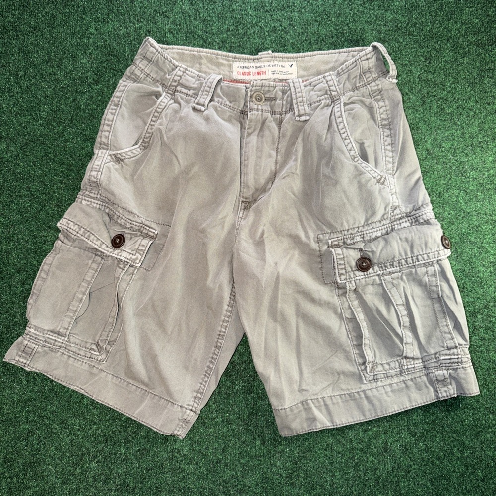 American Eagle Cargo Shorts Mens 28 Gray Classic Length Baggy Casual Y2K